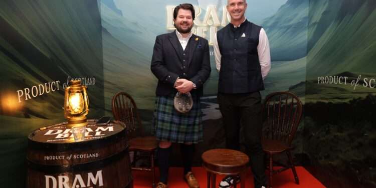 Kevin Pietersen launches Dram Bell Blended Scotch Whisky bottled in Scotland.