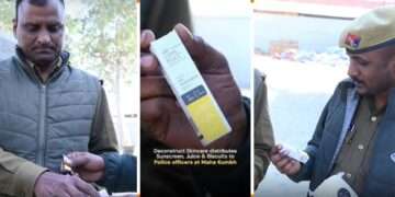 Deconstruct  Skincare distributes sunscreen, juice & biscuits to Maha Kumbh’s police officers & volunteers