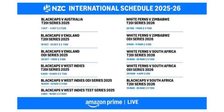 Prime Video to Stream New Zealand’s 2025-26 Home Cricket Season Live in India